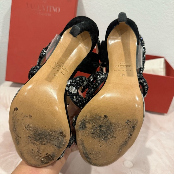 RARE VALENTINO GARAVANI crystal snake black suede sandal stiletto heels 39 - Picture 5 of 11